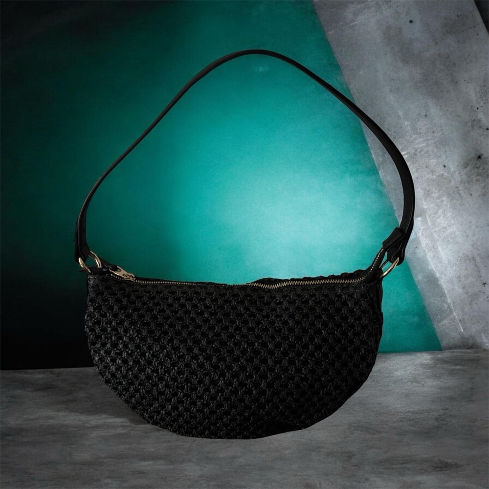 Universal Thread Chic Black Straw Half Moon Shoul… - image 2